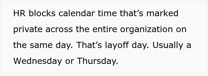 HR blocks private calendar time for the entire organization, a subtle red flag that your job may not be safe. HR blocks private calendar time for the entire organization, a subtle red flag that your job may not be safe.