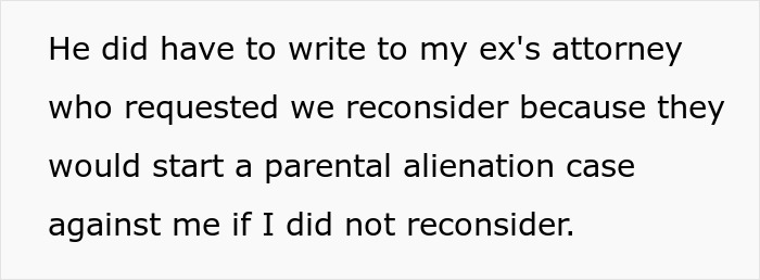 Text excerpt discussing a parental alienation case involving kids, custody, and relationship issues around a birthday. Text excerpt discussing a parental alienation case involving kids, custody, and relationship issues around a birthday.