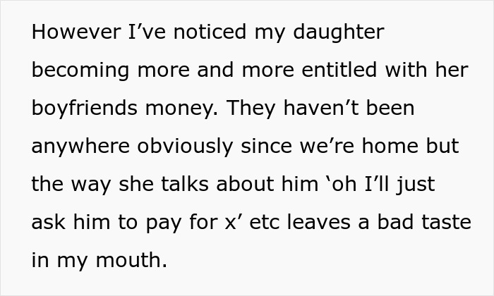Alt text: Father calls out wife after teaching daughter to treat boyfriend like a personal ATM and be entitled with money.