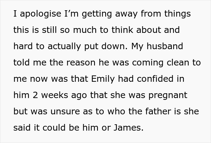 Text excerpt discussing a man unsure if affair partner's baby is his or his son's, highlighting paternity confusion. Text excerpt discussing a man unsure if affair partner's baby is his or his son's, highlighting paternity confusion.
