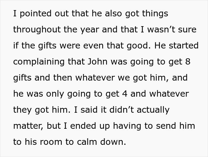 Text about dad demanding family skips Hanukkah gifts because his son will have a tantrum and is spoiled.