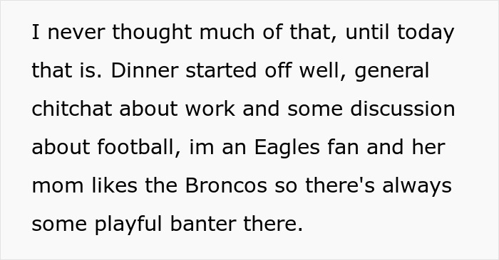 Text excerpt showing a man eating a baked potato his way, confused by fiancée’s mother’s reaction.