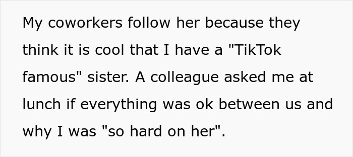 Text about a woman upset her sister built TikTok fame by lying, causing family to believe false stories. Text about a woman upset her sister built TikTok fame by lying, causing family to believe false stories.