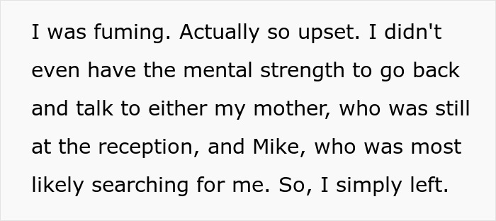 Bride walks out of wedding upset after learning groom cheated with her mom, feeling overwhelmed and unable to confront them.