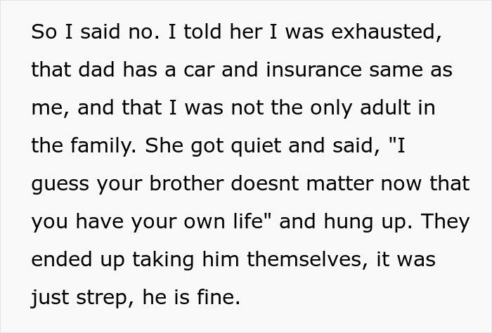 Text excerpt showing a woman exhausted from caring for autistic brother while facing demands from entitled parents. Text excerpt showing a woman exhausted from caring for autistic brother while facing demands from entitled parents.