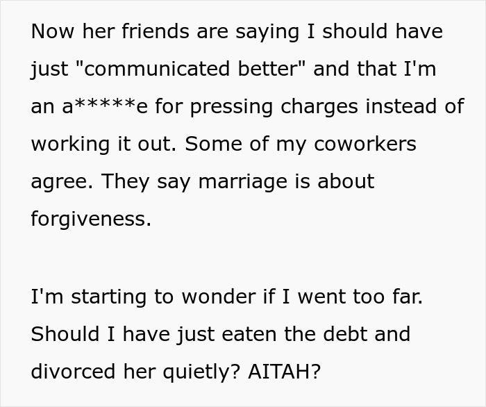Text excerpt about marriage troubles after wife treats husband as ATM machine, sparking questions on forgiveness and debt. Text excerpt about marriage troubles after wife treats husband as ATM machine, sparking questions on forgiveness and debt.
