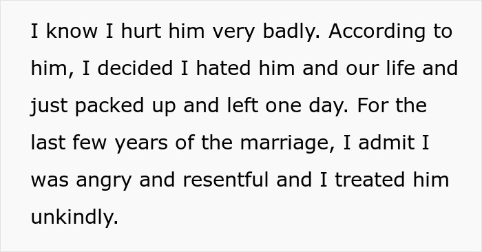 Alt text: Text excerpt reflecting a woman’s regret and reality check after divorce, discussing feelings of anger and resentment. Alt text: Text excerpt reflecting a woman’s regret and reality check after divorce, discussing feelings of anger and resentment.