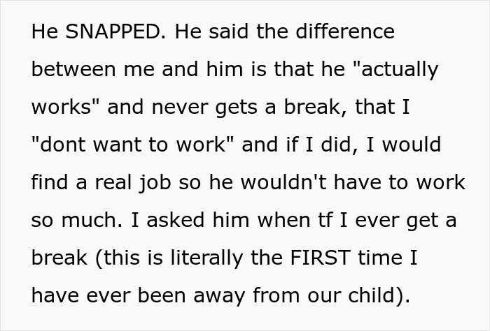 Text excerpt highlighting a stay-at-home mom&rsquo;s conflict about chores and being called lazy by her husband.