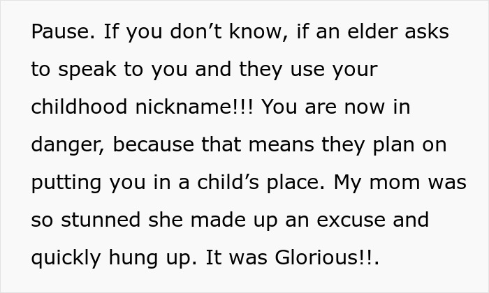 Text about bride&rsquo;s parents throwing tantrums and being uninvited from wedding after great aunt intervenes.