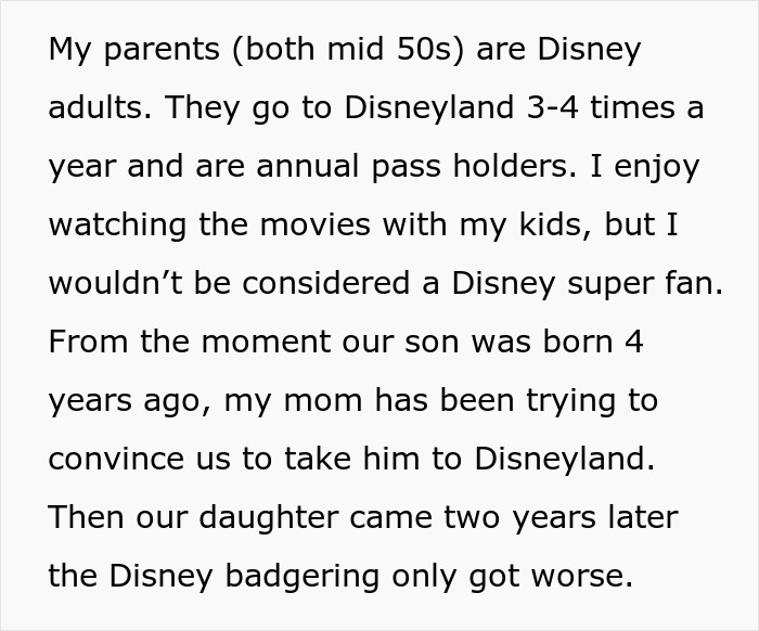 Mother forces her Disney dream on family, daughter feels the gift brings debt and guilt from constant Disneyland visits.