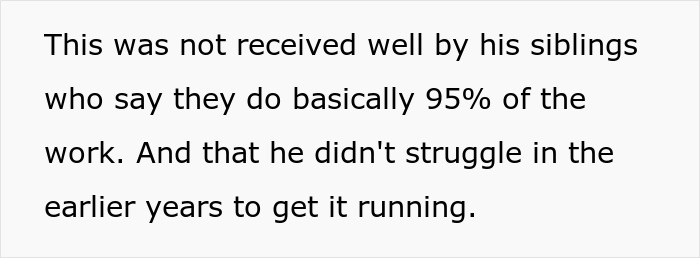 Text excerpt about siblings disputing their contributions to a craft business started by half-brothers.