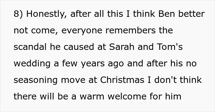 Text excerpt discussing a picky eater demanding brother’s in-laws change the entire Christmas menu and facing a reality check. Text excerpt discussing a picky eater demanding brother’s in-laws change the entire Christmas menu and facing a reality check.