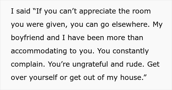 Text excerpt showing a woman confronting her brother and his entitled behavior while trying to help them.