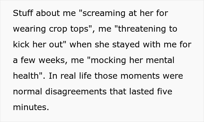 Text from a woman explaining misunderstandings blown up by her sister to build TikTok fame by lying about her.