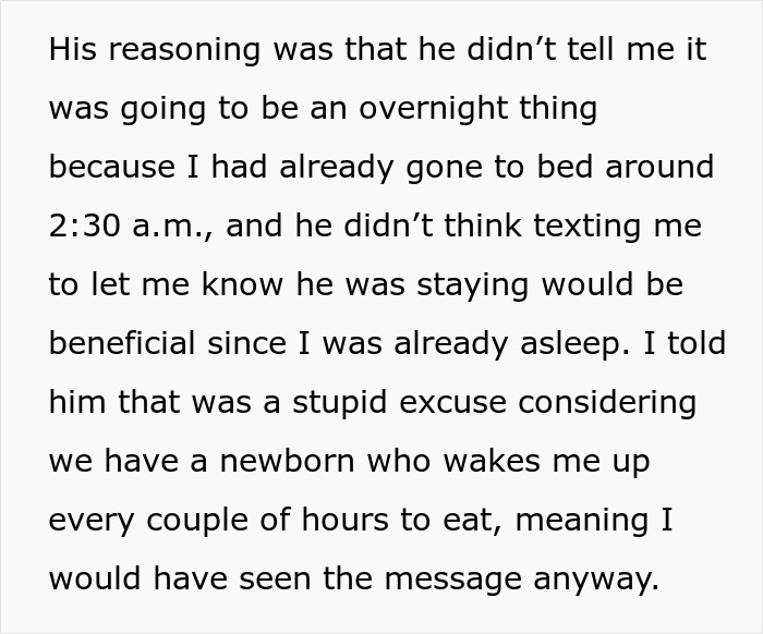 Woman rethinks relationship after boyfriend ditches her and newborn to party overnight without notice or communication. Woman rethinks relationship after boyfriend ditches her and newborn to party overnight without notice or communication.