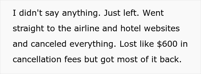 Alt text: Screenshot of a text message explaining cancellation of a fully paid Hawaii trip due to relationship issues. Alt text: Screenshot of a text message explaining cancellation of a fully paid Hawaii trip due to relationship issues.
