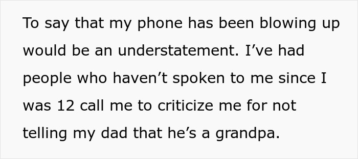 Text excerpt showing a young new mom criticized by her religious family for keeping her baby a secret.