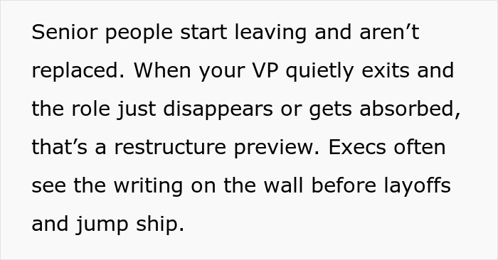 Alt text: Signs of job insecurity with senior leaders leaving and roles disappearing indicate subtle red flags in job safety.
