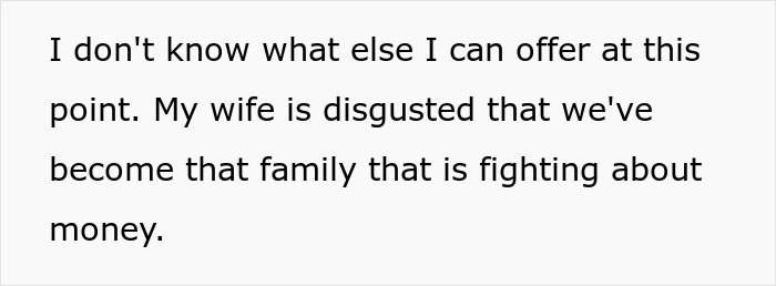 Text on white background stating a man upset over not receiving craft skills from his dad while half-brothers start a business.