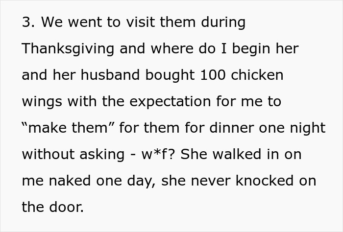 Alt text: Text excerpt describing a wife’s frustration as her husband won’t stand up to his mother during family visits and events.