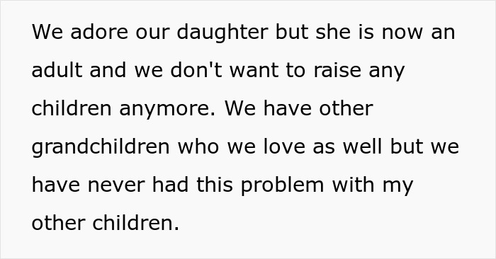 Text excerpt about refusing to take care of granddaughter freely, expressing love but not wanting to raise children anymore. Text excerpt about refusing to take care of granddaughter freely, expressing love but not wanting to raise children anymore.