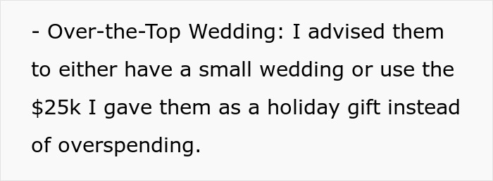 Forum screenshot about a $25k gift and wedding advice, brother-money-wife-family conflict over overspending Forum screenshot about a $25k gift and wedding advice, brother-money-wife-family conflict over overspending