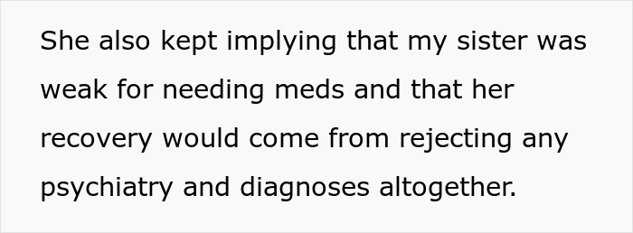 Text excerpt about sister's recovery and rejecting psychiatry and diagnoses, related to mom friend Christmas daughter dinner.