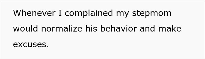 Text on plain background about family conflict involving stepmom normalizing half-brother’s behavior after car theft.