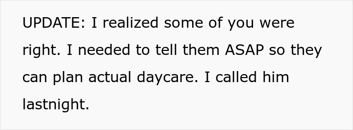 Text update message about planning daycare after realizing the couple doesn&rsquo;t want to sacrifice gym for babysitting.