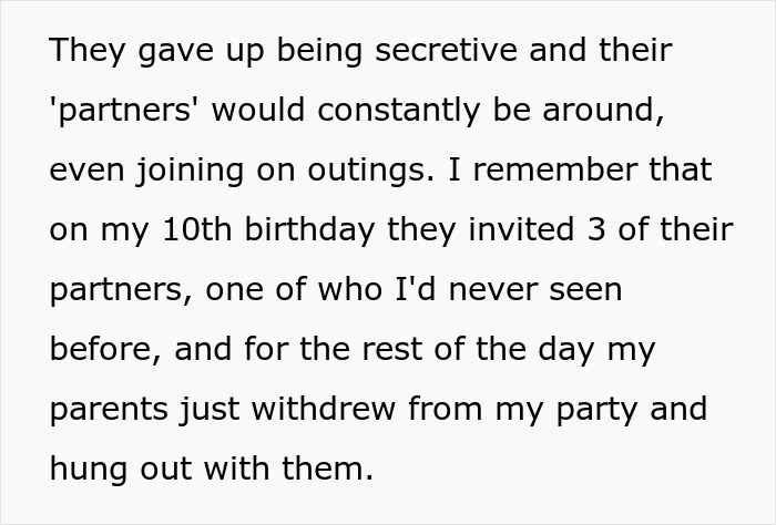 Child traumatized as parents favor their polyamorous partners, neglecting their needs during important moments like birthdays.