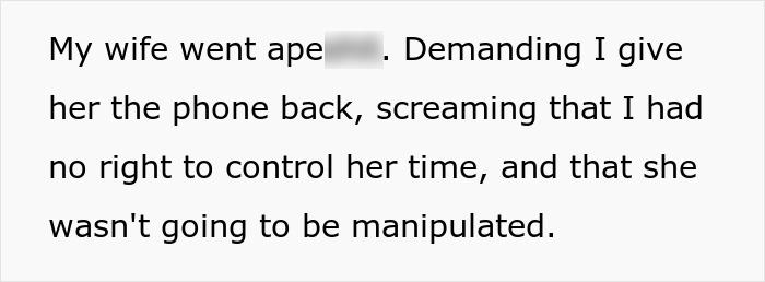 Text showing a man describing his wife’s phone dependence causing conflict and demanding control over her time. Text showing a man describing his wife’s phone dependence causing conflict and demanding control over her time.