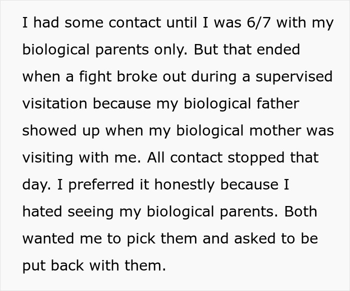Refusing to establish relationship, child shares experience of stopped contact with biological father and mother after conflict. Refusing to establish relationship, child shares experience of stopped contact with biological father and mother after conflict.