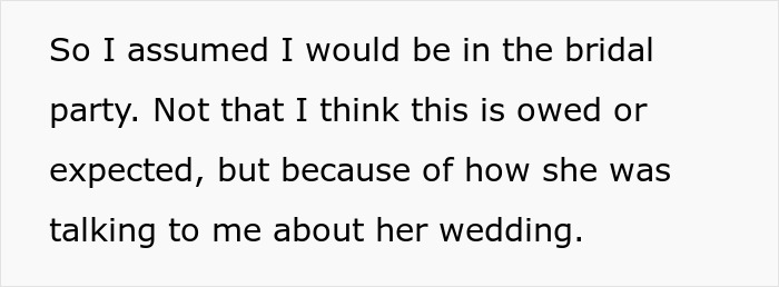 Text excerpt about bridal party assumptions during a wedding dress shopping trip turns into a painful friendship wake-up call.