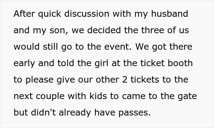 Text excerpt showing a grandma&rsquo;s savage holiday clapback involving entitled ex-daughter-in-law and family event tickets.