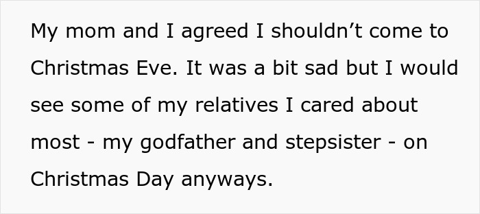 Text about agreeing not to come to Christmas Eve, reflecting on family and no vegan options Christmas Eve dinner plans. Text about agreeing not to come to Christmas Eve, reflecting on family and no vegan options Christmas Eve dinner plans.