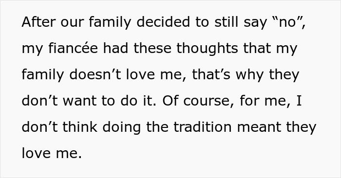 Text excerpt showing a man’s fiancée’s family opinions causing him to consider canceling wedding amid PI investigation. Text excerpt showing a man’s fiancée’s family opinions causing him to consider canceling wedding amid PI investigation.