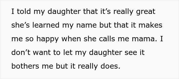 Text excerpt about a mother sharing feelings on her toddler calling her mama instead of her first name.