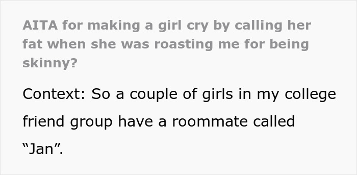 Text discussing a girl crying after being roasted by a friend who insulted her during a college friend group conversation. Text discussing a girl crying after being roasted by a friend who insulted her during a college friend group conversation.