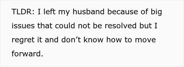 Alt text: Text showing a woman’s regret after divorce and struggling to move forward from relationship issues. Alt text: Text showing a woman’s regret after divorce and struggling to move forward from relationship issues.