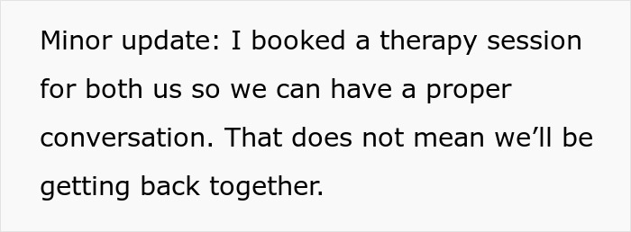 Text message update about booking therapy session to improve communication after breakup over closet door issue. Text message update about booking therapy session to improve communication after breakup over closet door issue.
