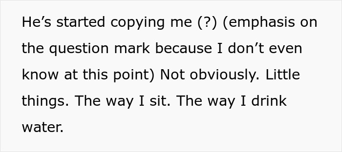 Get Him To A Doctor textual excerpt about boyfriend copying small behaviors on white background Get Him To A Doctor textual excerpt about boyfriend copying small behaviors on white background