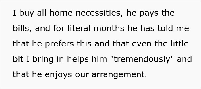 Text excerpt about home responsibilities and relationship imbalance, highlighting stay-at-home-mom and chore conflicts.