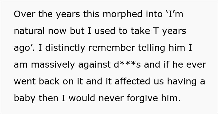 Excerpt from a woman confronting her husband about risking their future child’s health by lying about past behavior.