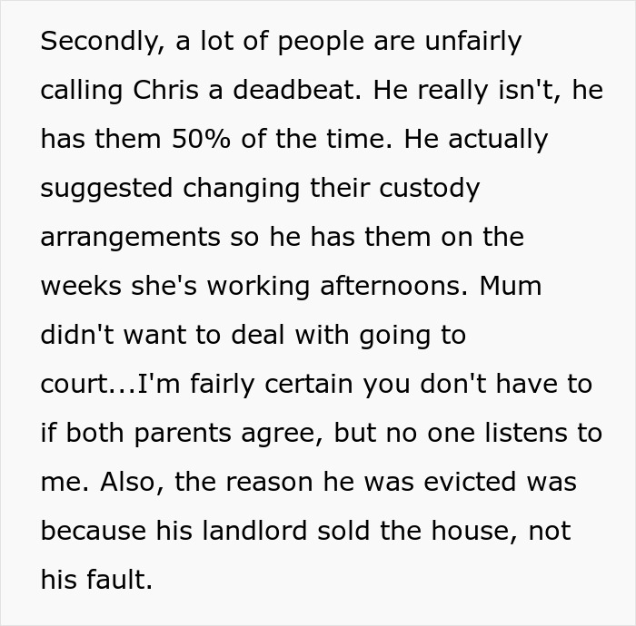 Text excerpt discussing family conflict and childcare issues after a 23-year-old moves out, impacting custody arrangements. Text excerpt discussing family conflict and childcare issues after a 23-year-old moves out, impacting custody arrangements.