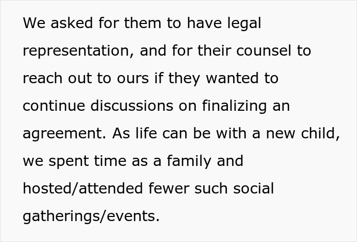 Text excerpt about legal representation and family time after deciding to destroy embryos following a friend's true colors revelation.