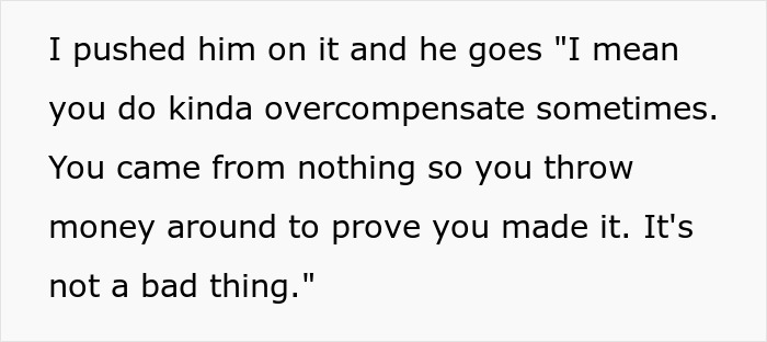 Text excerpt showing a boyfriend laughing off claims his girlfriend spends to prove herself, leading to a canceled Hawaii trip. Text excerpt showing a boyfriend laughing off claims his girlfriend spends to prove herself, leading to a canceled Hawaii trip.