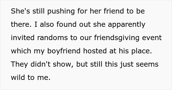 Text excerpt from a story about a host telling a friend’s wife she can’t invite random people to his event. Text excerpt from a story about a host telling a friend’s wife she can’t invite random people to his event.