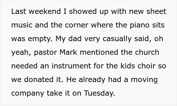 Parents donate daughter’s inherited piano to church after pastor requests instrument for kids choir. Parents donate daughter’s inherited piano to church after pastor requests instrument for kids choir.