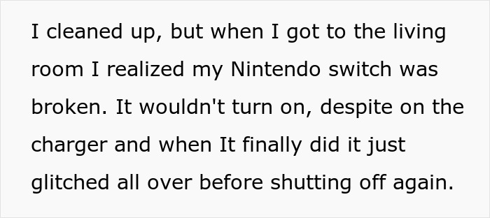 Text explaining a teen refusing to babysit a reckless 8-year-old after damage caused, sparking conflict with the mom.