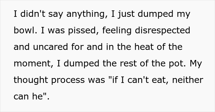 Text excerpt showing a woman feeling disrespected, dumping a salted pot of chili with the thought if I can&rsquo;t eat, neither can he.